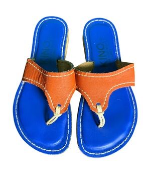 Women's Blue & Orange Thong Sandals with Braided Toe - KINO